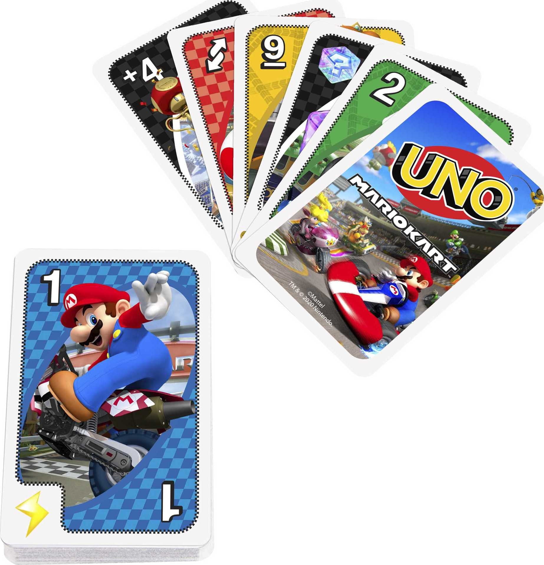 Beware of bananas and Reverse Cards. UNO Mario Kart is available now.