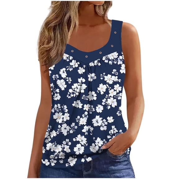 Sakmal Tank Tops Women Cute V Neck Shirts Spring Floral Blue Womens Tank Tops L
