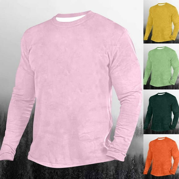 KeShDi Flannel Shirt for Men Long Sleeved Top with Round Neck and Solid Color Top Orange 4X