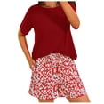 thumbnail image 1 of Conjunto de Ropa de Salón de Mujer Cuello Redondo Impresión de Manga Corta Blusa Y Pantalones Cortos, Elástico de la Cintura Bolsillos Conjunto, 1 of 4