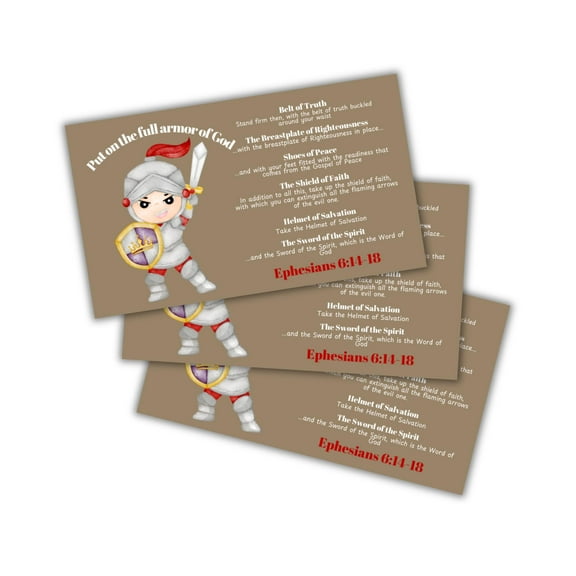 Full Armour of God Bible Verse Wallet Cards 30pk 3.5x2 Pocket for Kids Children Hand Out Sword and Shield Minimalist Ephesians 6:14-18 Knight Templar