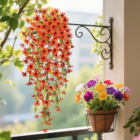 Horivan Artificial Violet Orchid Hanging Vine Realistic Faux Flowers for Outdoor Garden Wall Decor Waterproof Fade Resistant Photography Backdrop Home Wedding Party Decoration