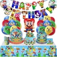 thumbnail image 3 of Decoración para fiesta de cumpleaños de Super Mario Bros, juego de vajilla con temática de Mario Brother, vasos, platos, globos, suministros para fiesta de bienvenida al bebé para niños, 3 of 5