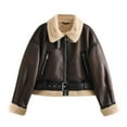 thumbnail image 6 of Fall Jacket for Women Lamb Leather Zipper Cropped Warm Lined Moto Trendy Coat, 6 of 6