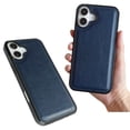 thumbnail image 3 of Designed for iPhone 16 Phone Case, Classic Lightweight PU Leather Back + TPU Frame, Shockproof Protective Anti-falling Ultra Slim Back Case for iPhone 16, Darkblue, 3 of 6
