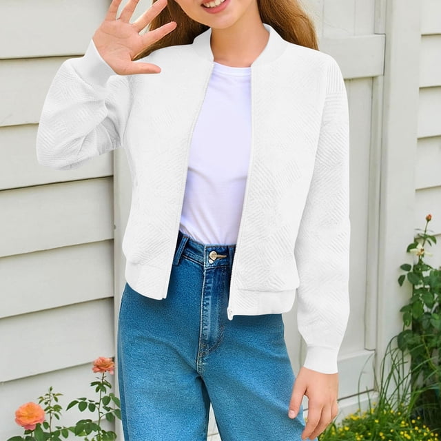 Cowsor Girls Bomber Jacket Coat Casual Stand Collar Zip Up Lightweight Fall Fashion Jackets Outfits with Pockets
