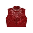 thumbnail image 3 of Hansber Kids Girls Lyrical Dance Crop Top Sleeveless Mock Neck Rhinestones Mesh Performance Cheerleading Tops Burgundy 12, 3 of 5