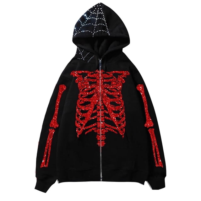 WILLBEST Sudaderas con Capucha y Sudaderas para Hombre, Diseño Punk Oscuro, Chaqueta con Capucha De Manga Larga y Esqueleto para Uso Informal Mediana