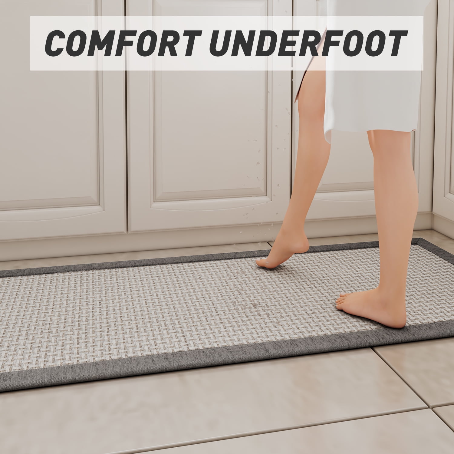 SIXHOME Kitchen Rugs and Mats Set 20"x32" and 20"x71" Non-Slip Washable Kitchen Floor Mats, Farmhouse Runner and Small Rug for Kitchen Hallway Laundry Room Decor in Gray Brown