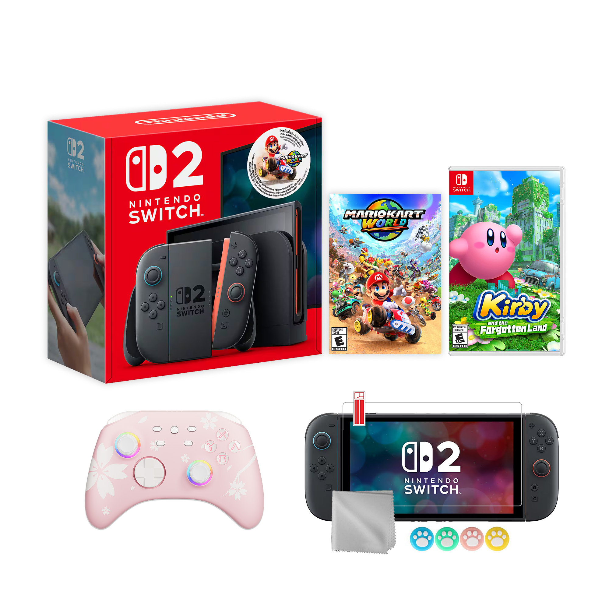Nintendo Switch 2 Mario Kart World Bundle 256GB 7.9-Inch 1080P Screen, Joy-Con 2 with Mouse Sensor, Dock, with Kirby and the Forgotten Land NS1 Game & Wireless Switch Pro Controller & Accessories