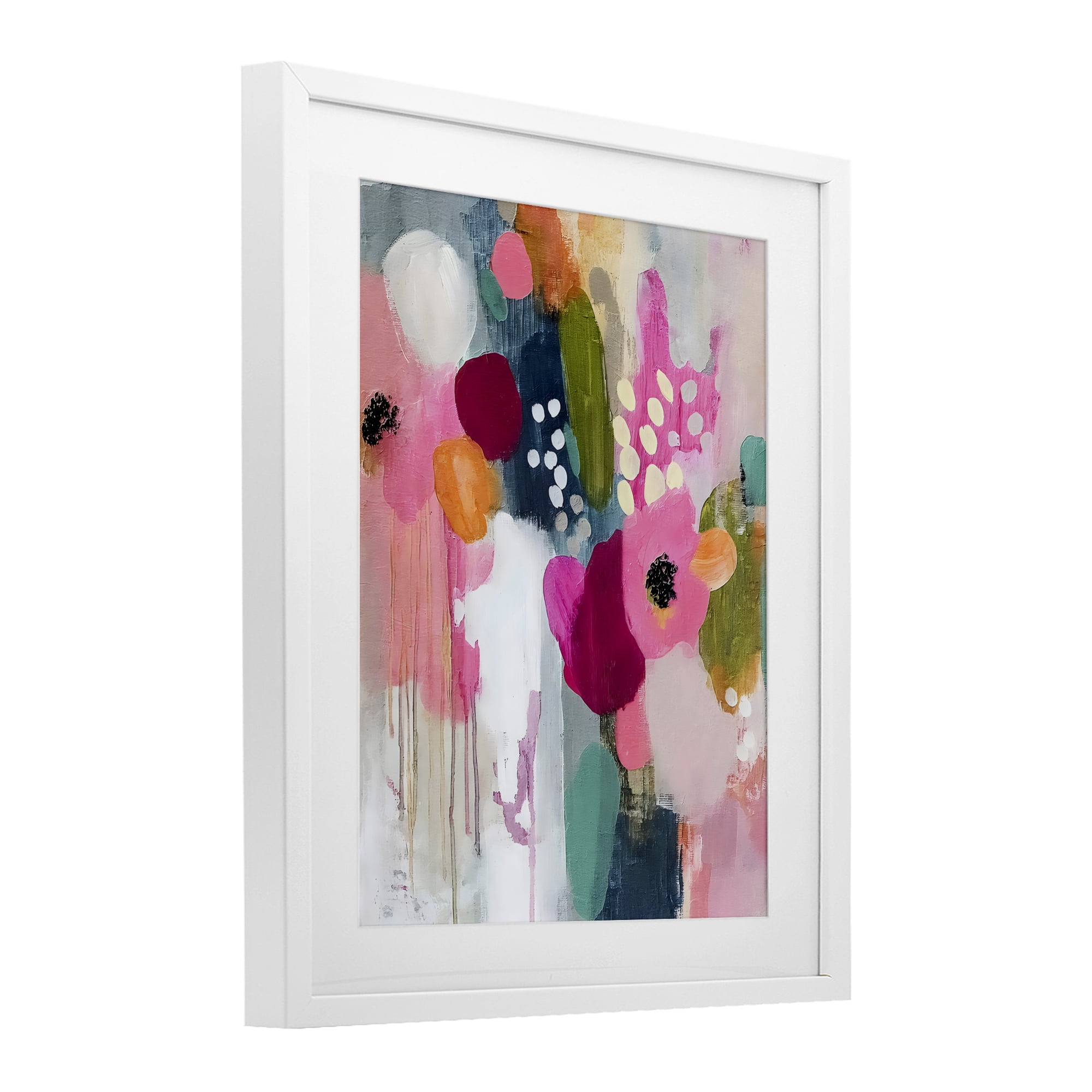 Stupell Industries Paint Drip Blooms Cascade White Framed Print Under Glass, design by Riley B