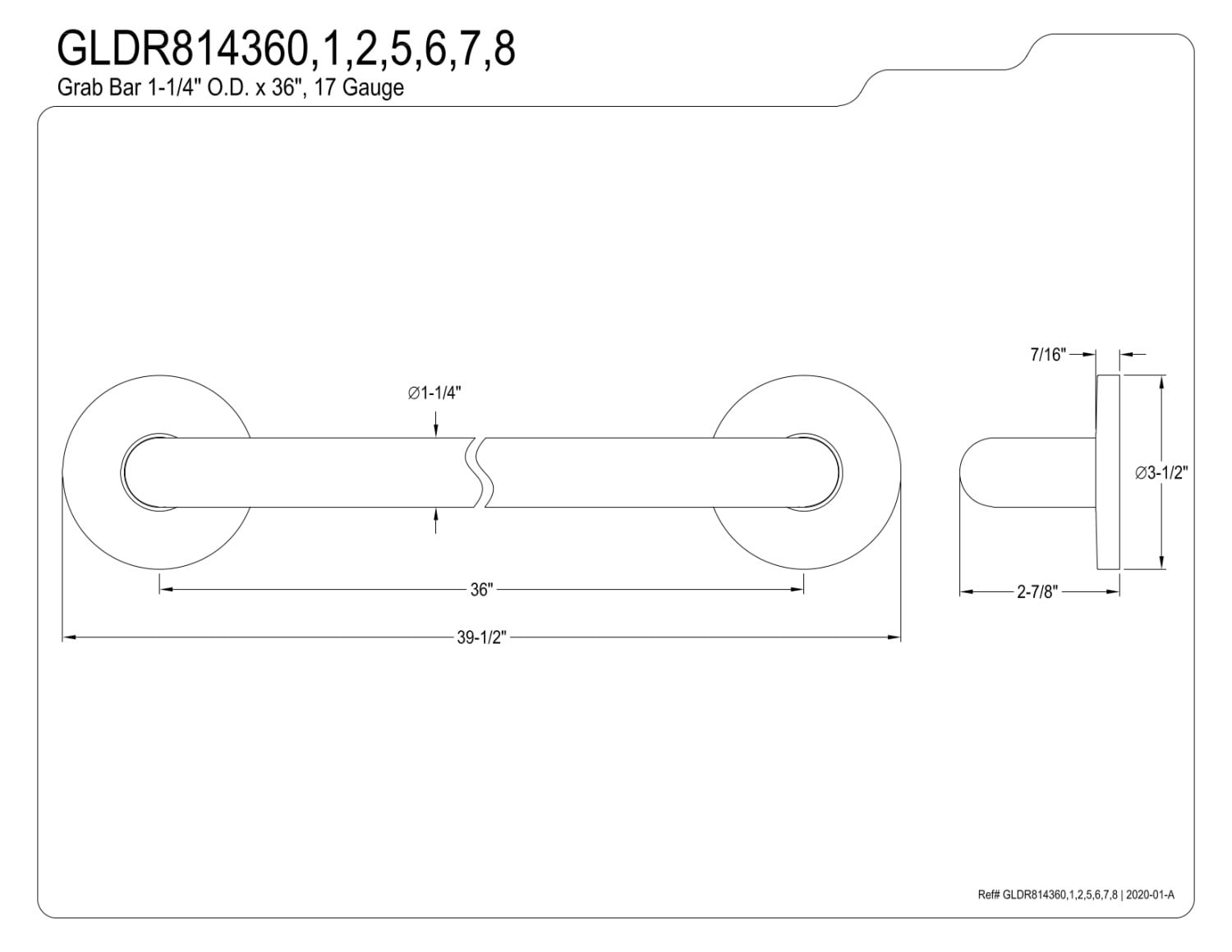Kingston Brass GLDR814366 Silver Sage 36-Inch X 1-1/4-Inch OD ADA Grab Bar, Polished Nickel