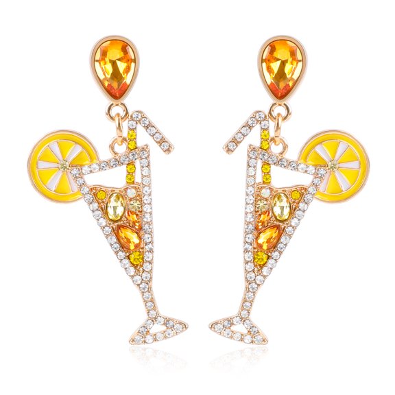 NICKSUN Fun Cocktail Earrings for Women, Dangle Rhinestone Shining Crystal Lemon Drink Earrings for Party Summer Beach Vacation Jewelry Gift for Her