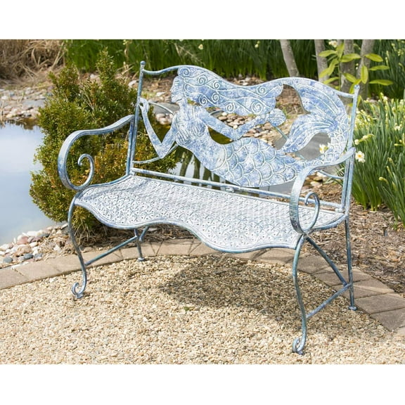 Evergreen 43 in. Mermaid Metal Outdoor Garden Bench - 43.3x36.22x20