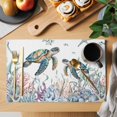 thumbnail image 2 of Summer Sea Turtles Placemats Set of 4 Coastal Watercolor Ocean Corals Place Mats Indoor Wipeable Table Mats Washable Cloth Dining Table Placemats for Kitchen Holiday Party Home Decor 13x19 Inch, 2 of 9