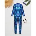 thumbnail image 4 of Sholeno Girls Long Sleeve Gymnastics Unitards Fish Scale Print Full Body Leotards for Ballet Dance Green&Blue 155-160/XL, 4 of 7