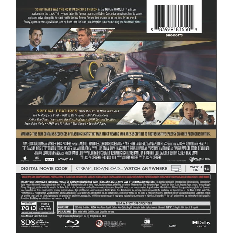 F1: The Movie Blu-ray + Digital Copy, Includes Digital Code