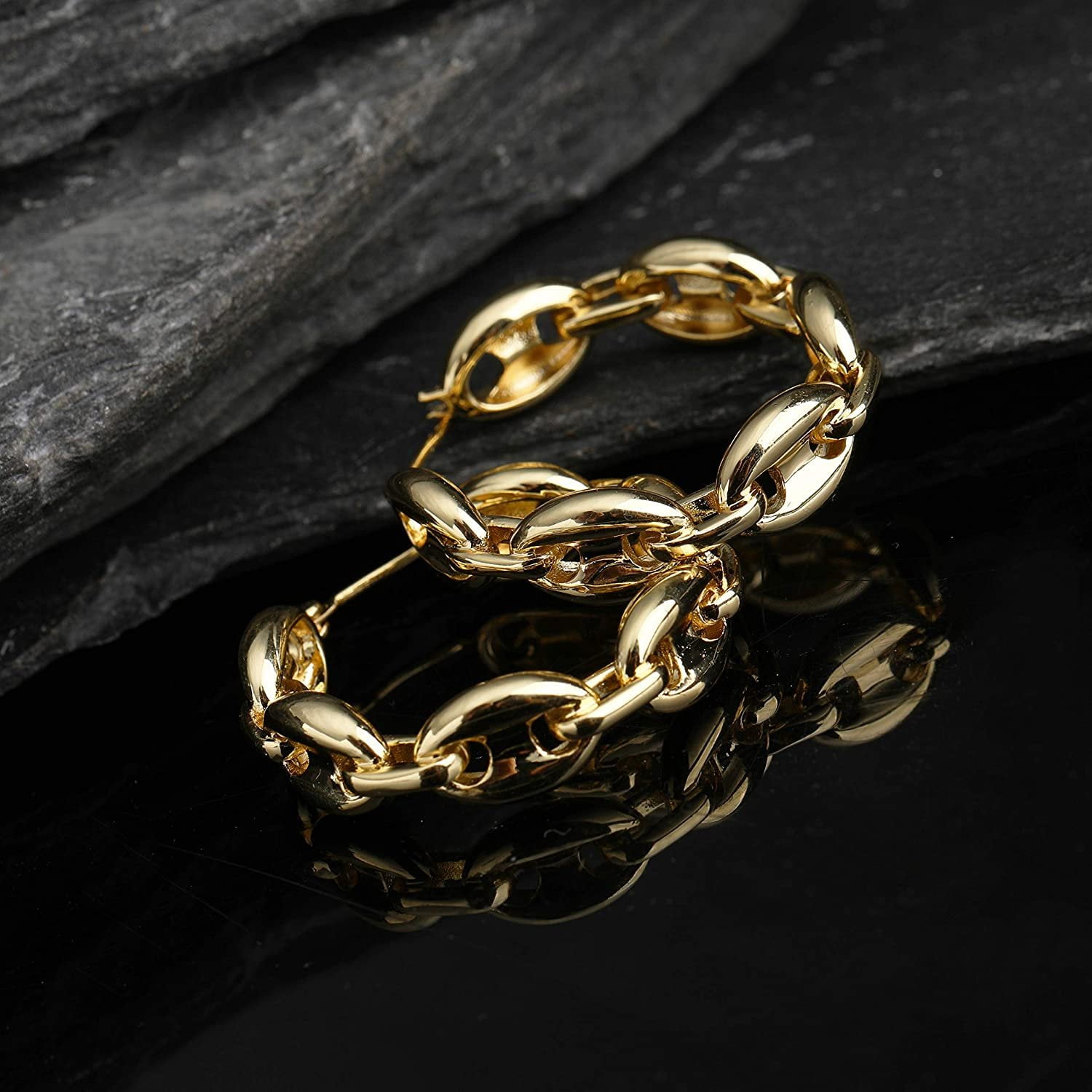 Gold Plated Trendy Puffed Mariner Hoop Earrings, Giorgio Bergamo