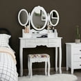 thumbnail image 3 of Gymax Vanity Makeup Set W/7 Drawer Tri-Folding Mirror Dressing Table & Stool Set White, 3 of 10