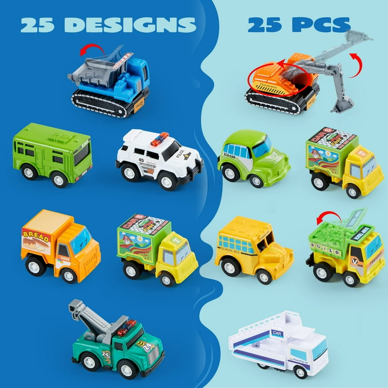 JOYIN 25 Piece Pull Back Cars and Trucks Toy Vehicles Set for Toddlers Girls and Boys Kids Play Set Die Cast Car Set