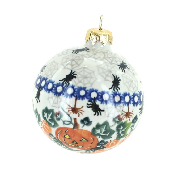 Blue Rose Polish Pottery Trick or Treat Large Christmas Ball