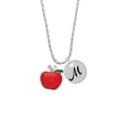 thumbnail image 2 of Delight Jewelry Silvertone Large Red Apple Silvertone Script Initial Disc - M - Charm Necklace, 20"+3", 2 of 4