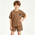 thumbnail image 4 of Vornjynx Outfit Sets for Boys Crew Neck Short Sleeve Tee and Shorts Elastic Waist Comfort Soft Summer Trendy Daily Clothes 2 Piece Khaki Size 2, 4 of 6