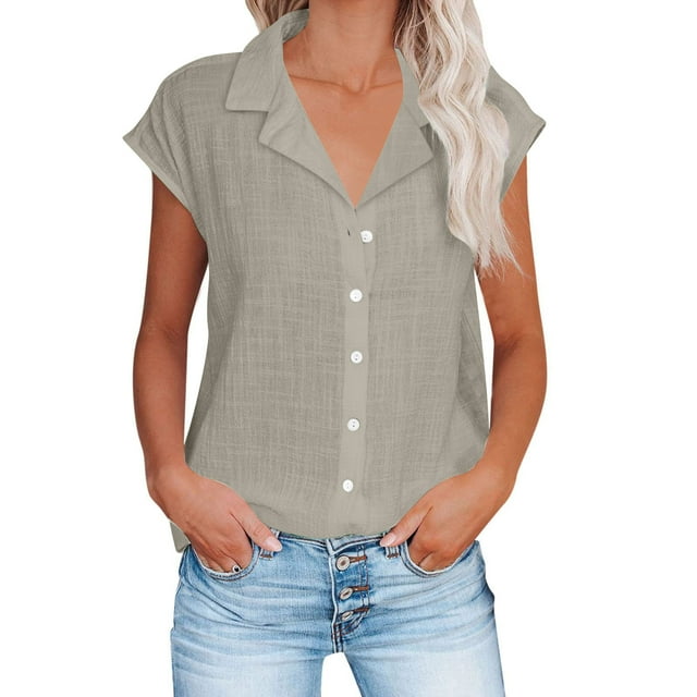 AherBiu Chemises Grande Taille pour Femmes Manches Courtes en Coton Lin Hauts d'Été Décontractés T-Shirts
