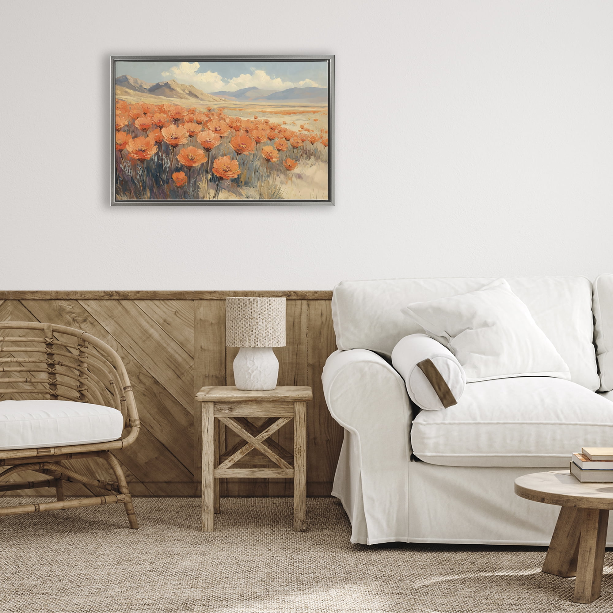 Stupell Industries Desert Poppies in Valley Gray Framed Floater Canvas Wall Art, design by Gina Kelly
