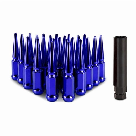 M14 x 1.5 Steel Spiked Lug Nuts Set, Blue - 24 Piece
