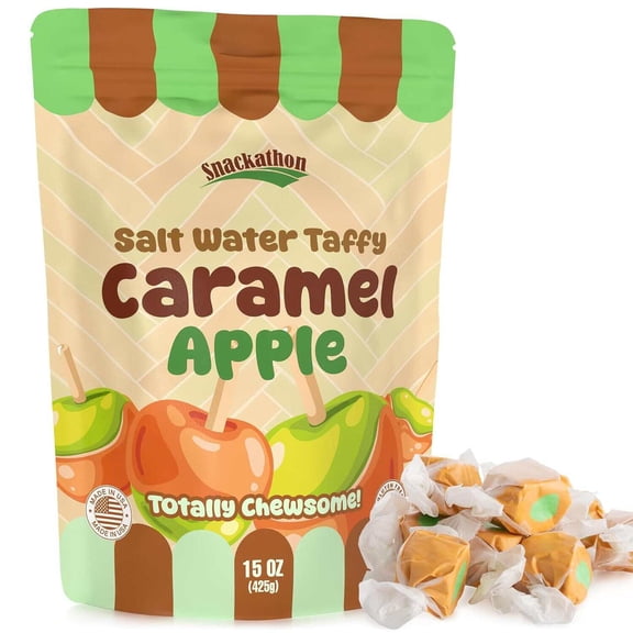 Snackathon Salt Water Taffy, Caramel Apple, 15 oz Resealable Bag