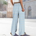 thumbnail image 4 of Ltctricy Palazzo Pants for Women Drawstring Elastic High Waisted Side Split Striped Wide Leg Pants Baggy Casual Trousers, 4 of 7