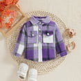 thumbnail image 2 of Mercatoo Toddler Kids Baby Boys Girls Plaid Flannel Shirt Purple Long Sleeve Button Down Lapel Shacket Cowboy Outerwear, 2 of 3