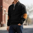 thumbnail image 2 of VNKIDY Men Stand Collar Plush Sweatshirt Zipper Front Patchwork Design Casual Athletic Pullover Jacket Fall Winter Male Long Sleeve Solid Color Autumn Streetwear Soft, 2 of 6