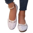 thumbnail image 2 of Women's Floral Embroidered Mesh Slip-On Flat Shoes Square Toe Hollow-Out Breathable Non-Slip Lightweight Casual Walking Shoes Wedding Bride Dressy Shoes fashionable outer wear, 2 of 8