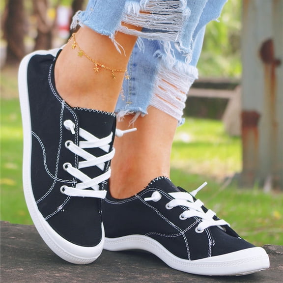 Low Top Canvas Casual Sneakers for Women Soft Flat Rubber Sole Breathable Everyday Walking Footwear