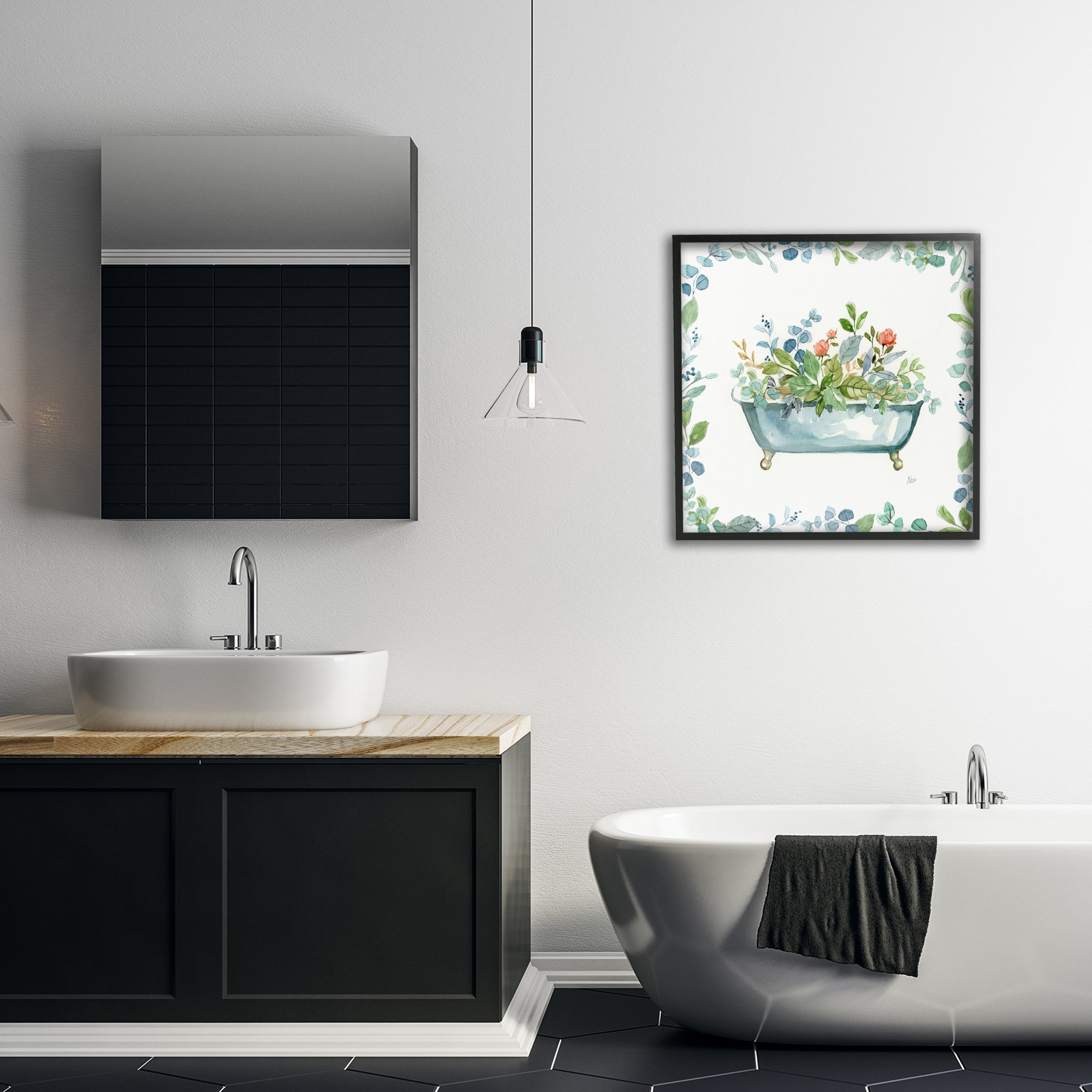 Stupell Industries Plant Filled Tub Typography Painting Black Framed Art Print Wall Art, 24 x 24