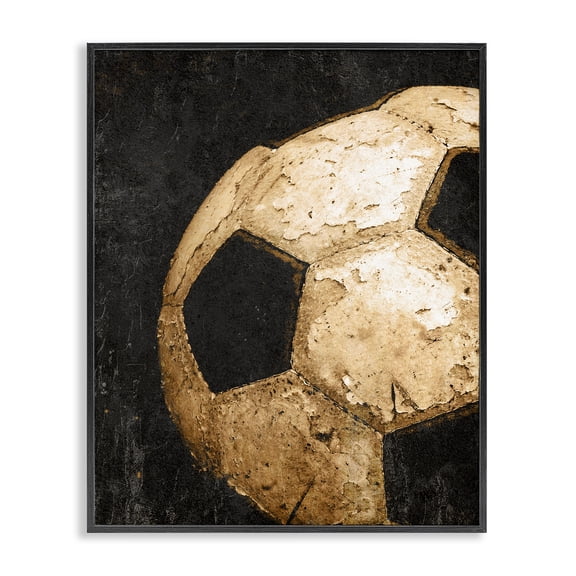 Stupell Industries Vintage Soccer Ball Closeup Sports & Sports Teams Painting Black Framed Art Print Wall Art, 11 x 14