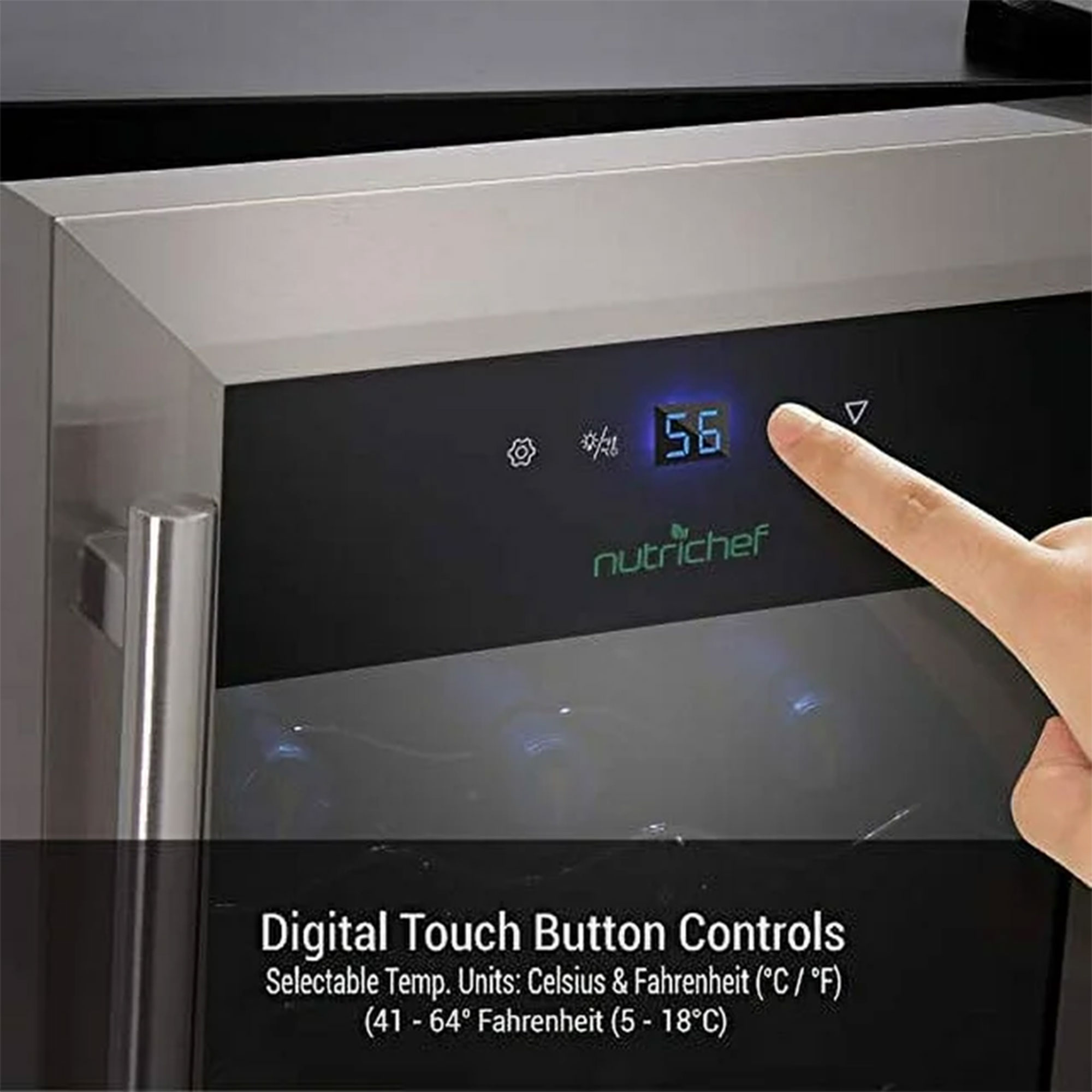NutriChef PKCWC15 - Wine Chilling Refrigerator Cellar - Touch Button Control with Air Tight Seal, Contains Placement for Standing Bottles (15 Bottle Storage Capacity)
