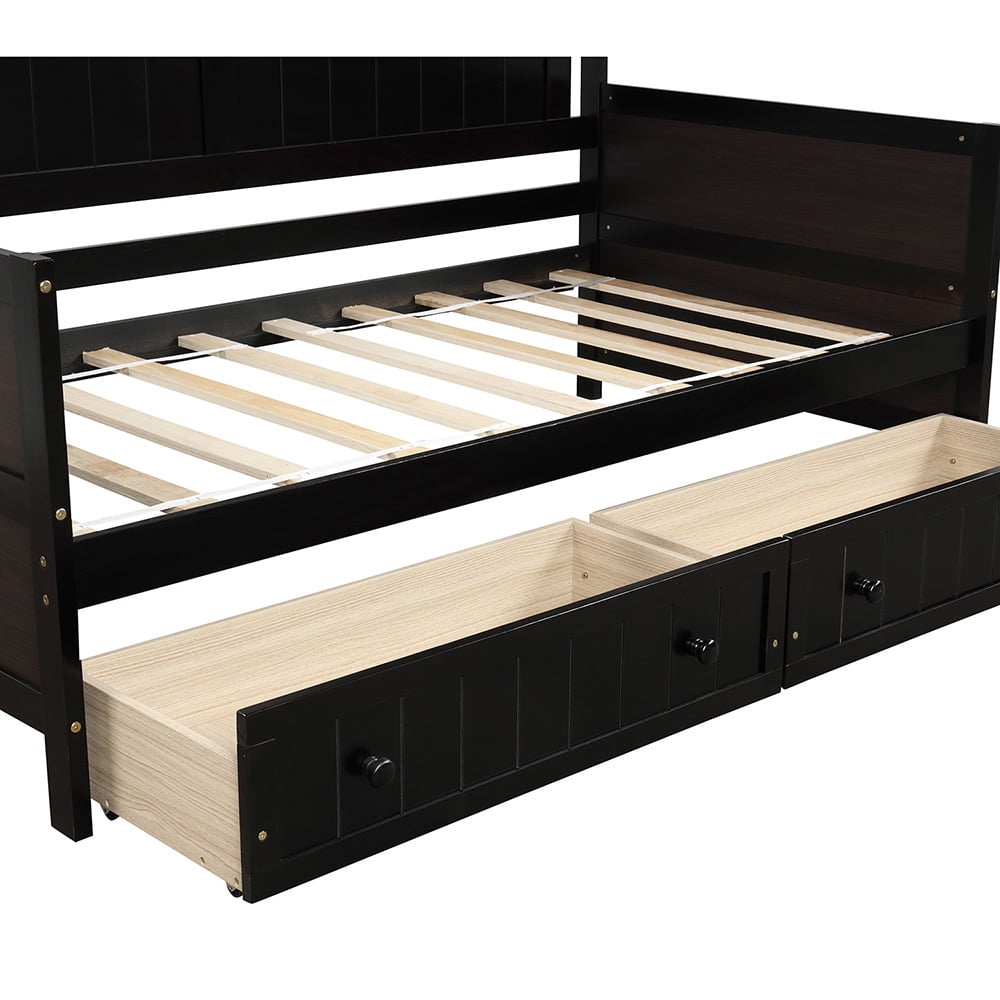 Kepooman Twin Size Wooden Daybed with 2 Drawers for Bedroom Living Room, 78.2"L x 42.3"W x 35.4"H, Espresso Kepooman Twin Size Wooden Daybed with 2 Drawers for Bedroom Living Room, 78.2"L x 42.3"W x 35.4"H, Espresso