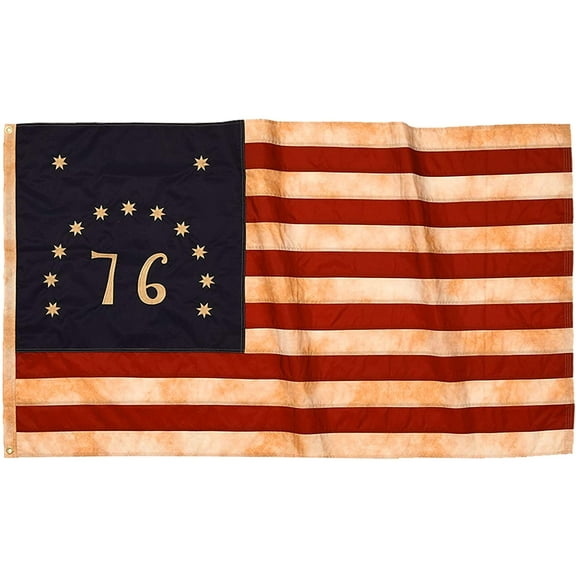TOPFLAGS Tea Stained Bennington 1776 Flag 3x5 Embroidered- 100% Durable Polyester Heavy Duty Primitive Vintage 76 Flags Banner with 2 Brass Metal Grommets Sewn Stripes