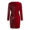 thumbnail image 5 of YWDJ Holiday Holiday Cocktail Dresses for Women Sparkly Stitching Sequin Dress Hip Wrap Tight Split Evening Dress Red S, 5 of 5