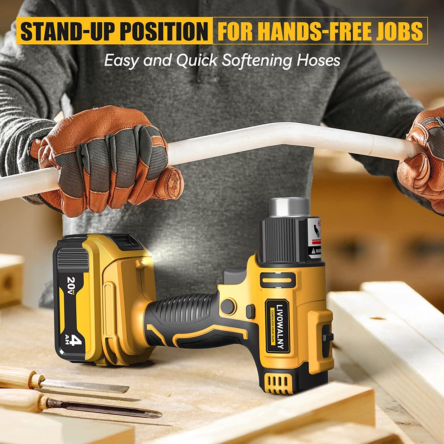 Ecarke Cordless Heat Gun Hot Air Machine Lithium Rechargeable Heating for Dewalt (Tool Only)