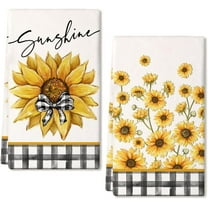 Sunflower Summer Kitchen Towels Dish Towels Set of 2,Black Buffalo Plaid Sunshine Hand Towels 18x26 Inch Drying Dishcloth,Farmhouse Home Seasonal Holiday Summer Decorations AD296
