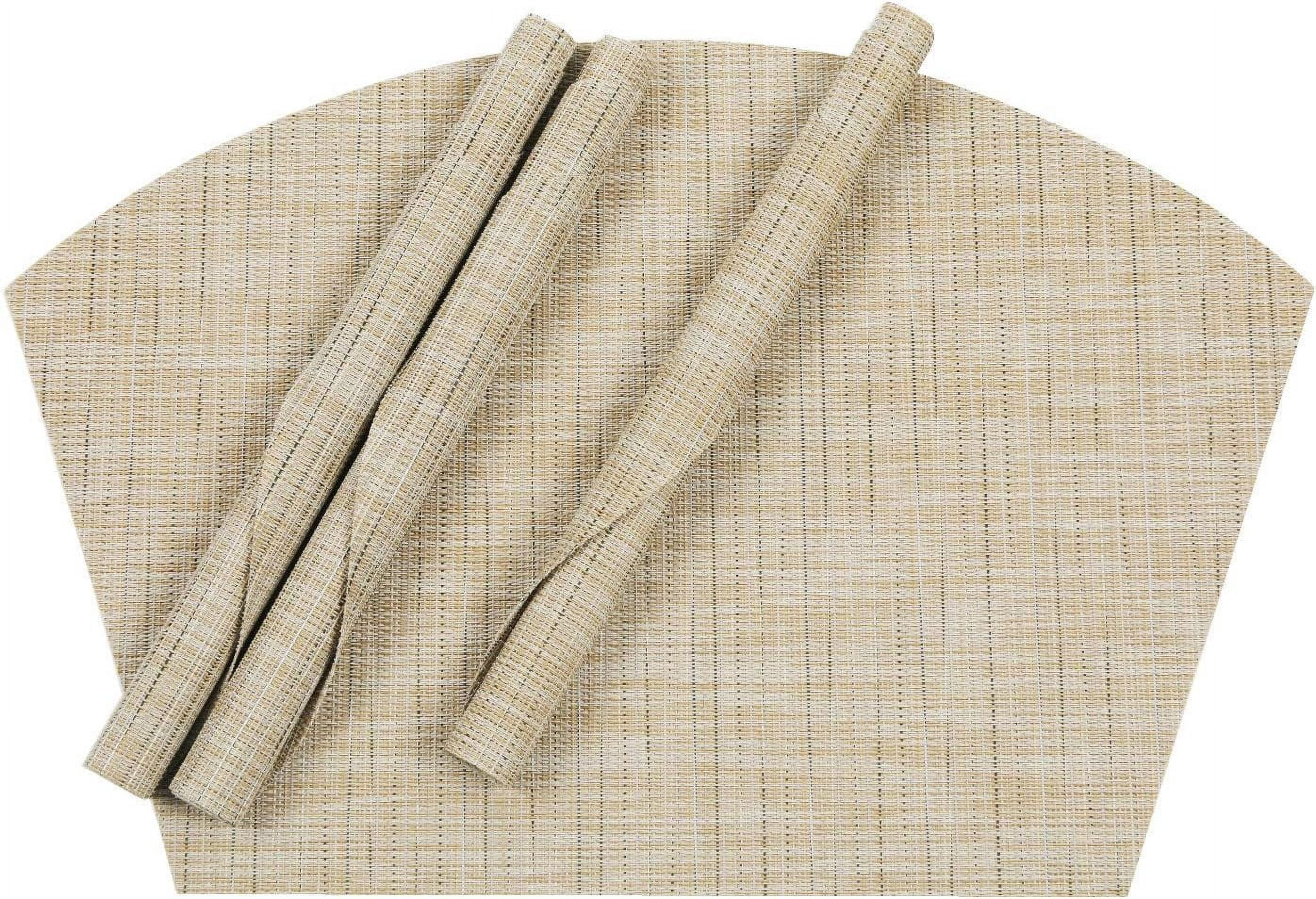 Round Table Placemats Set of 4 Wedge Shape Placemat Woven Vinyl Place Mats Heat Resistant Wipe Clean Dining Table Mats Home Table Decor (4, Tan)