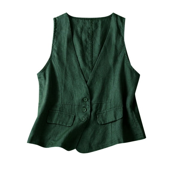 jovati Womens Denim Cotton Linen Vest Waistcoat Trend Casual Denim Sleeveless Vest Cardigan