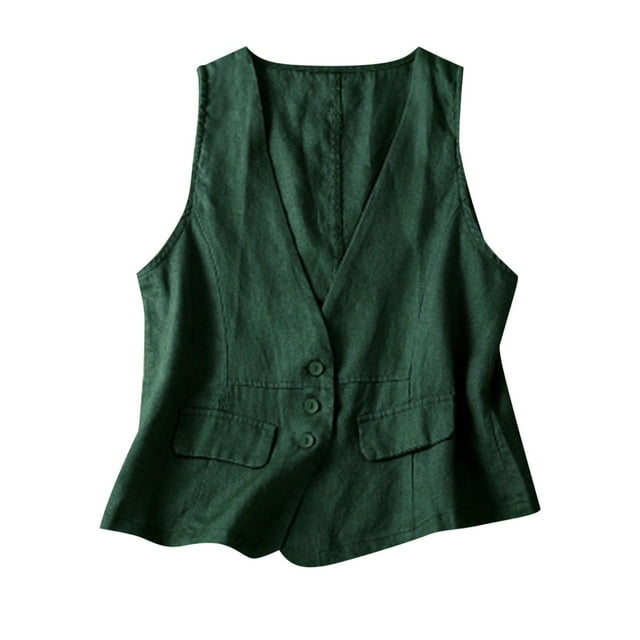 Gilet Sans Manches en Denim Coton et Lin pour Femmes, Tendance Décontractée, Cardigan Sans Manches en Denim