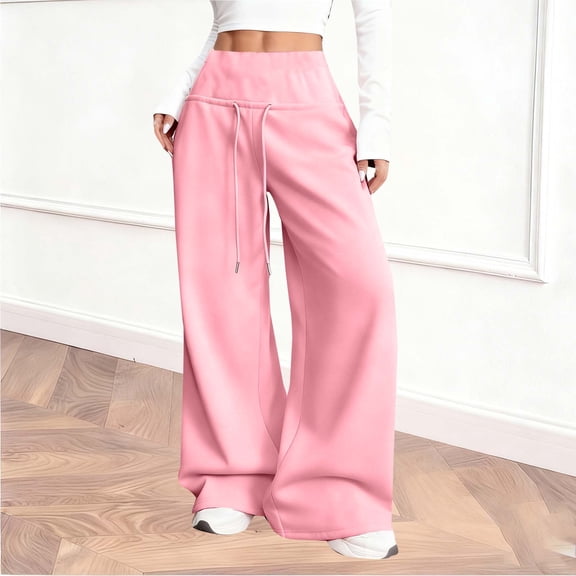 Womens Wide Leg Sweatpants High Waisted Drawstring Baggy Pants Workout Joggers Trouser with Pockets Pinky XXL