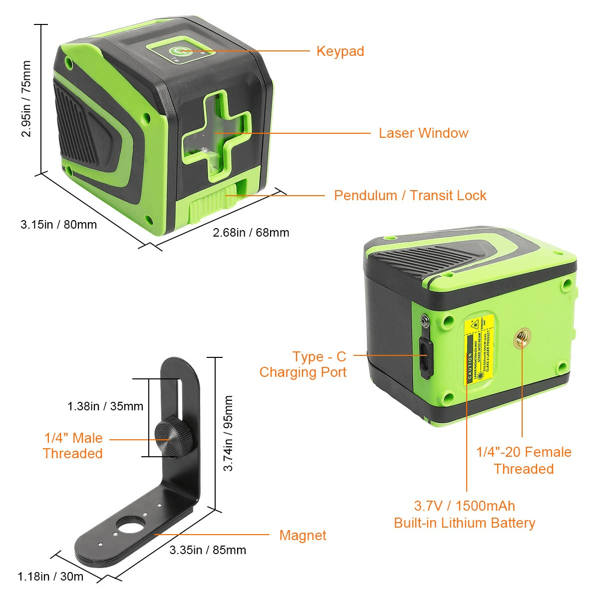 Huepar Green Beam Self-leveling Laser Level Cross Line Laser Level Tools with Rechargeable Li-ion Battery and Pulse Mode