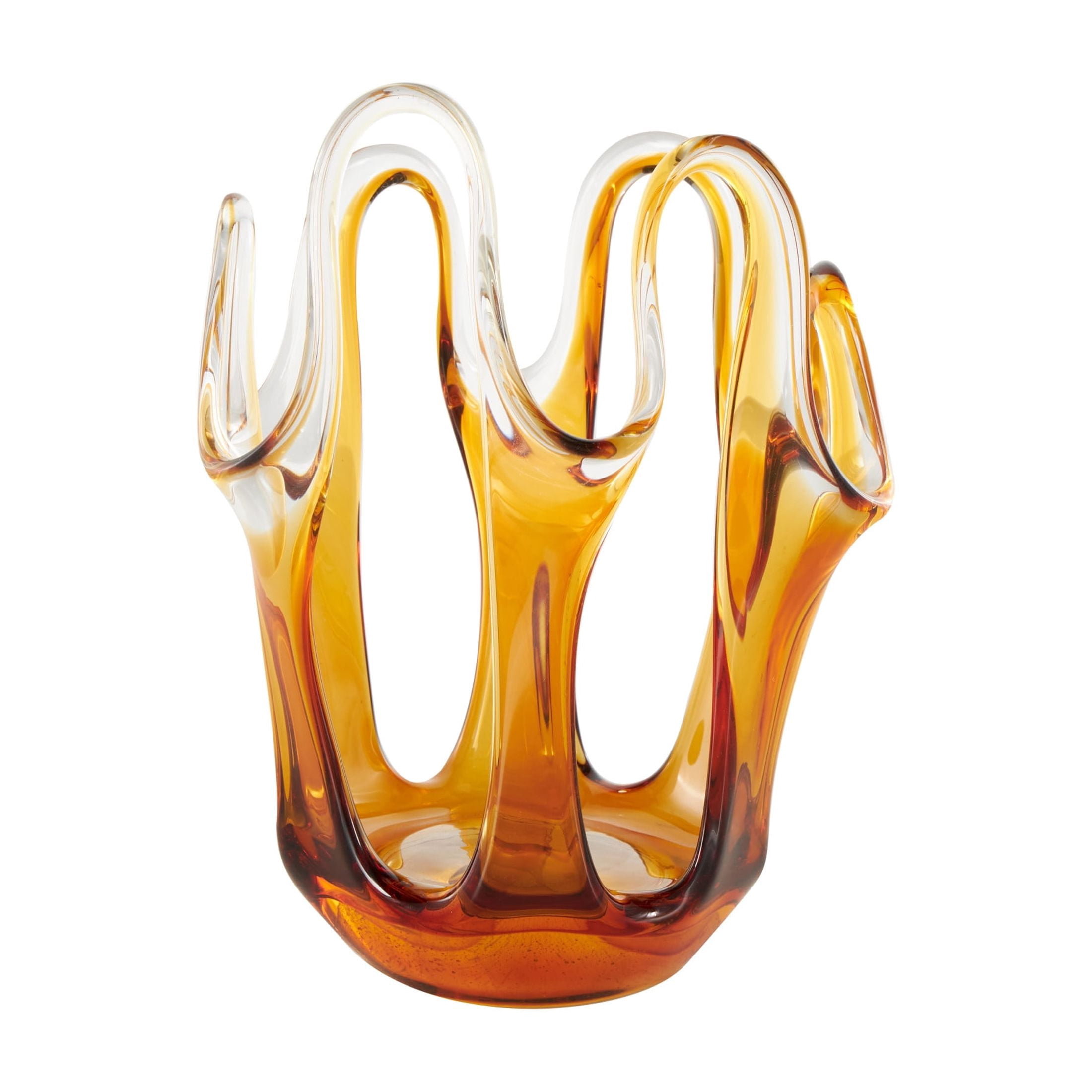 DecMode 10" Abstract Ombre Orange Glass Vase with Wavy Oval Cutouts